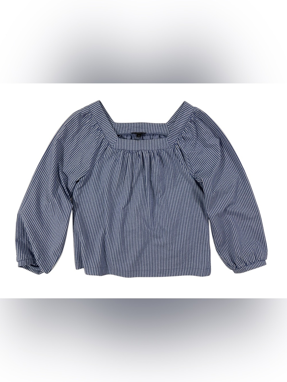 J.Crew Blue White Stripe Square Neck Puff Sleeve Blouse Top Small Boho